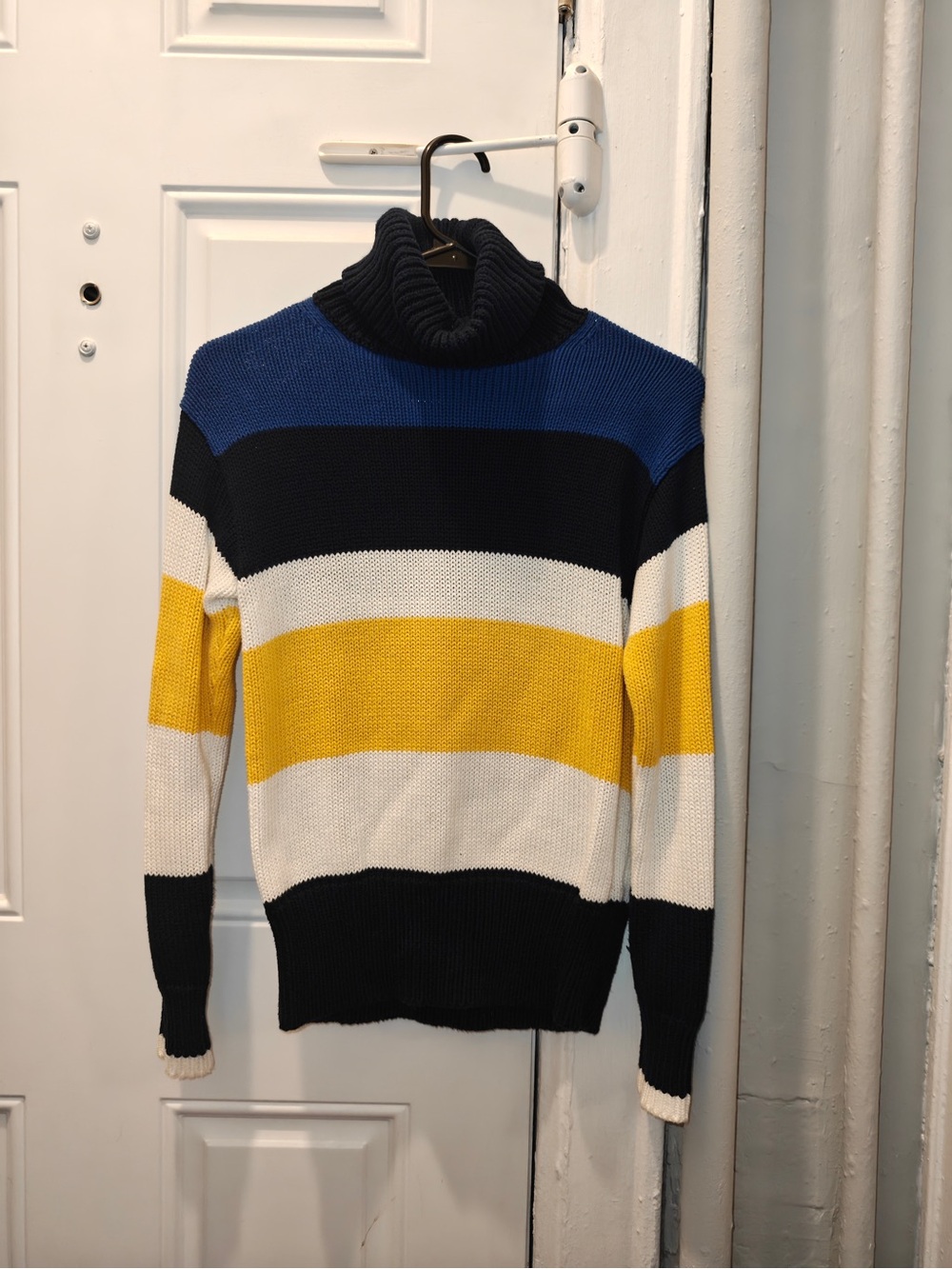 Ralph Lauren Striped Turtleneck Sweater in Blue, Black, White & Yellow